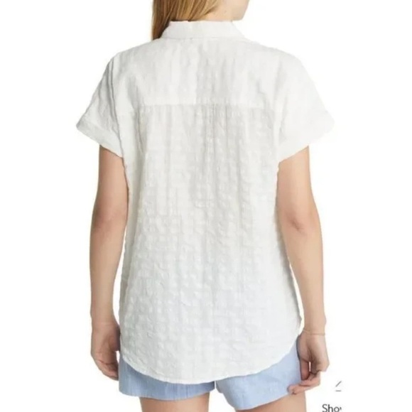 Beachlunchlounge Women's Button Front Shirt Medium White Gingham Cotton Modest - Picture 4 of 16